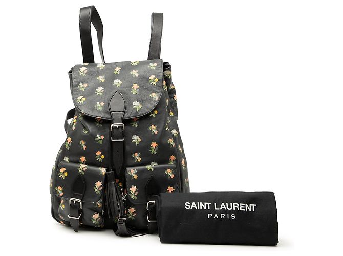 Schwarzer Leder-Rucksack mit Prairie-Blumenmuster von Saint Laurent - Ansicht 8
