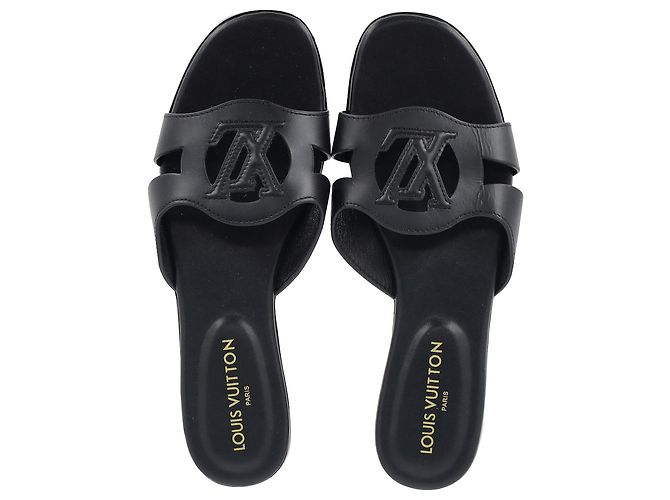 Sandali piatti Isola LV Louis Vuitton in pelle di vitello nera Nero - vista 3