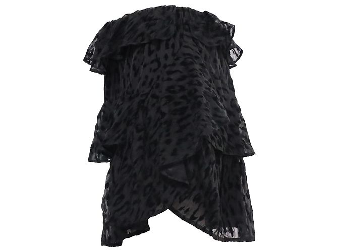 Iro Leopard-Accent Mini Tiered Skirt in Black Silk - view 2