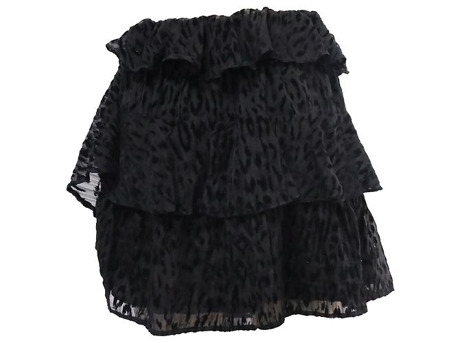 Iro Leopard-Accent Mini Tiered Skirt in Black Silk - view 3