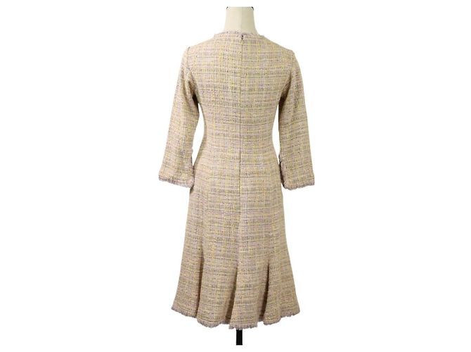Timeless Chanel V-Ausschnitt Sommer-Tweed-Kleid Pink Mehrfarben Lila Gelb - Ansicht 2