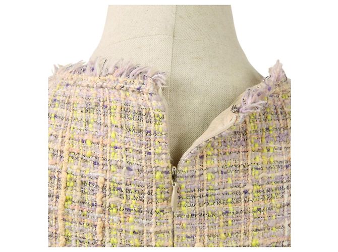 Timeless Chanel V-Ausschnitt Sommer-Tweed-Kleid Pink Mehrfarben Lila Gelb - Ansicht 6
