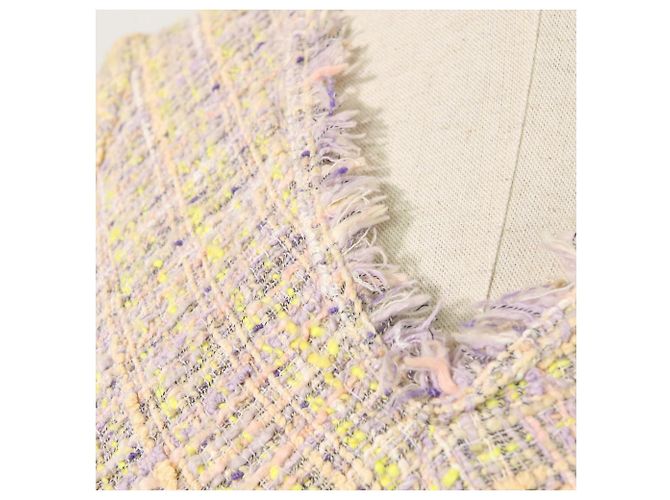 Timeless Chanel V-Ausschnitt Sommer-Tweed-Kleid Pink Mehrfarben Lila Gelb - Ansicht 7