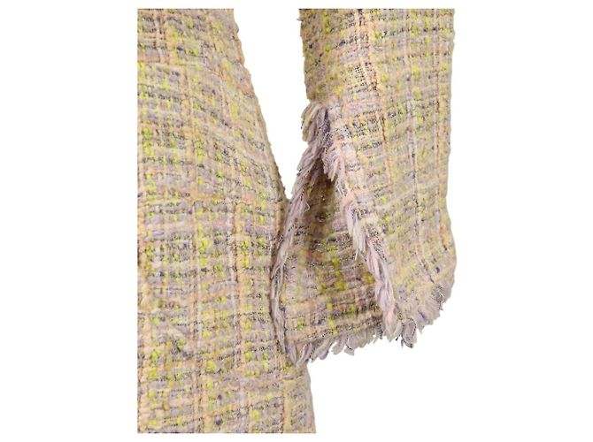 Timeless Chanel V-Ausschnitt Sommer-Tweed-Kleid Pink Mehrfarben Lila Gelb - Ansicht 8