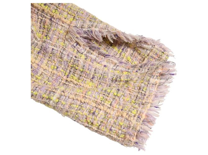 Timeless Chanel V-Ausschnitt Sommer-Tweed-Kleid Pink Mehrfarben Lila Gelb - Ansicht 9
