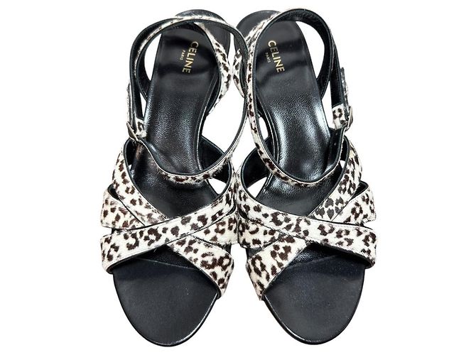 Céline Celine Tierdruck Haarkalb Niedrig Absatz Sandalen Braun Beige - Ansicht 3