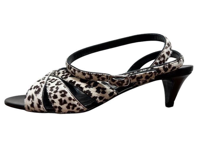 Céline Celine Tierdruck Haarkalb Niedrig Absatz Sandalen Braun Beige - Ansicht 5