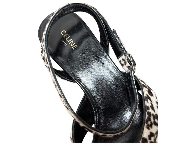 Céline Celine Tierdruck Haarkalb Niedrig Absatz Sandalen Braun Beige - Ansicht 8