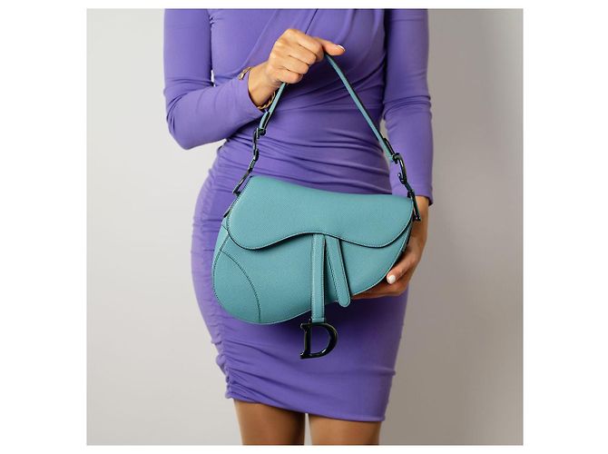 Dior Borsa a mano in pelle di vitello grana saddle senza tracolla blu - vista 3