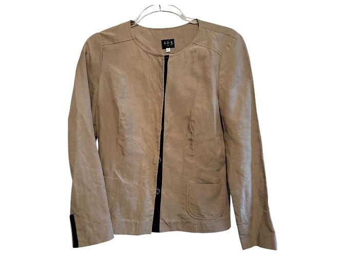Autre Marque Jacke 1.2.3 - Größe 36 - 53% Leinen Beige - Ansicht 3