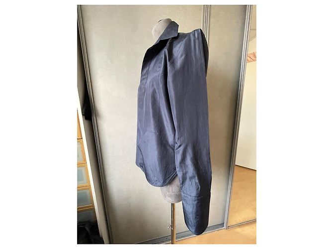 Camicia Dior in seta blu navy con ricamo ape - vista 3