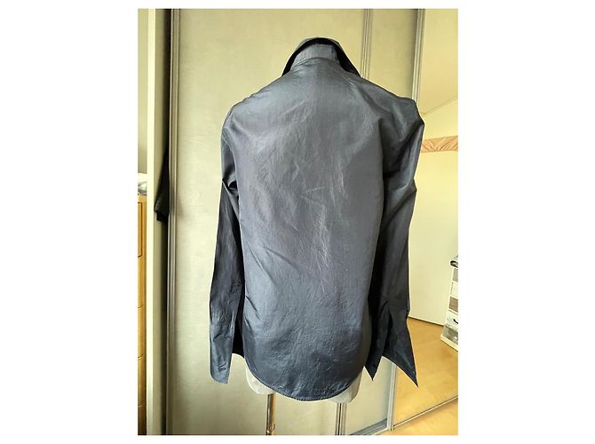 Camicia Dior in seta blu navy con ricamo ape - vista 4