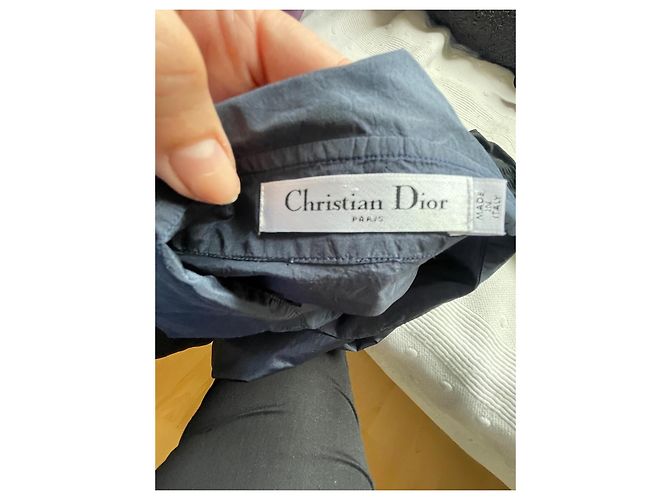 Camicia Dior in seta blu navy con ricamo ape - vista 5