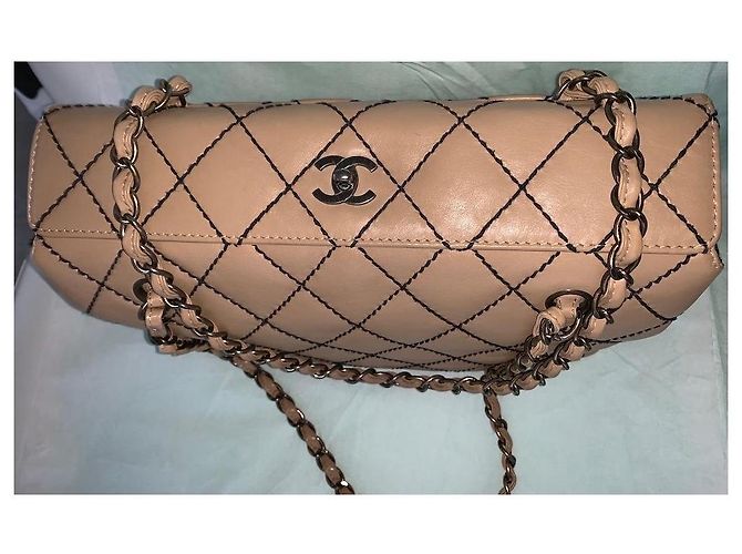 Borsa Chanel in pelle beige - vista 4
