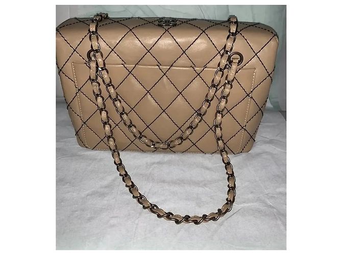 Borsa Chanel in pelle beige - vista 5