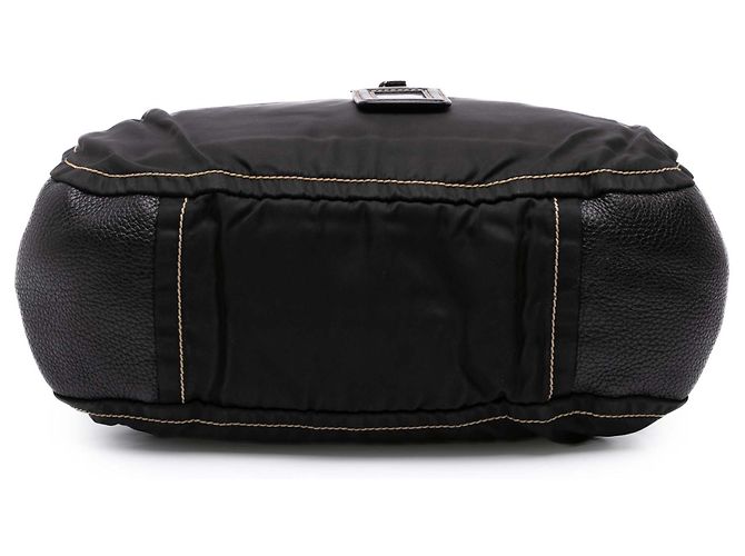 Borsa a spalla in pelle nera e tessuto Prada - vista 3
