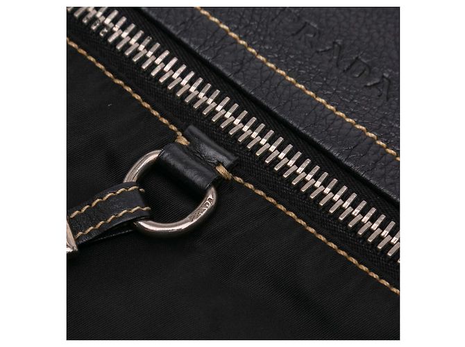 Borsa a spalla in pelle nera e tessuto Prada - vista 6