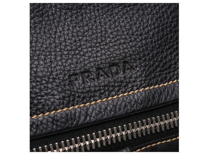 Borsa a spalla in pelle nera e tessuto Prada - vista 7
