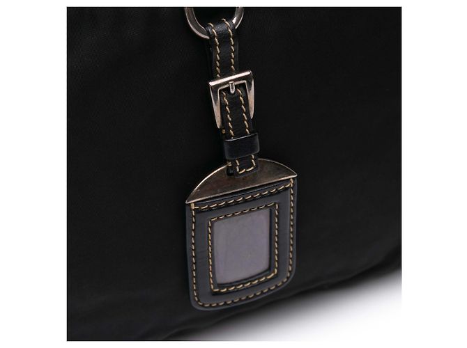 Borsa a spalla in pelle nera e tessuto Prada - vista 8