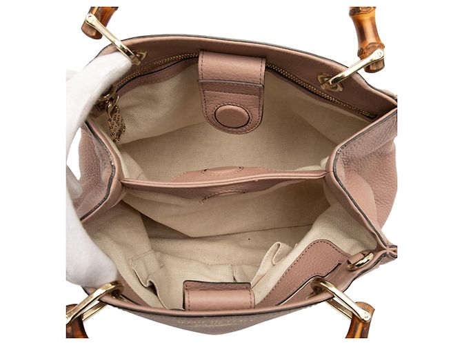 Bamboo Borsa shopper piccola in pelle di vitello rosa Gucci con bambù - vista 4