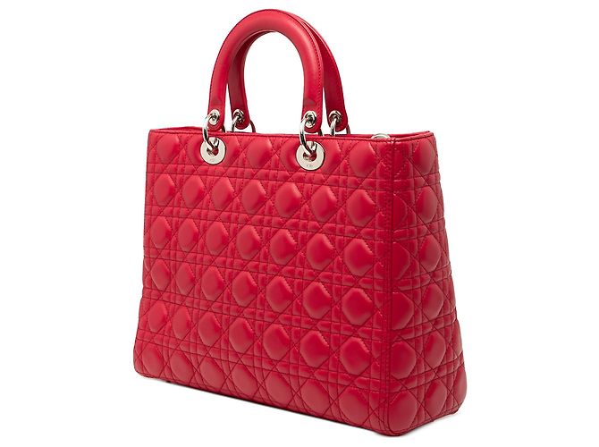 Dior Rosso Grande Borsa in Pelle di Agnello Cannage Lady Dior - vista 2