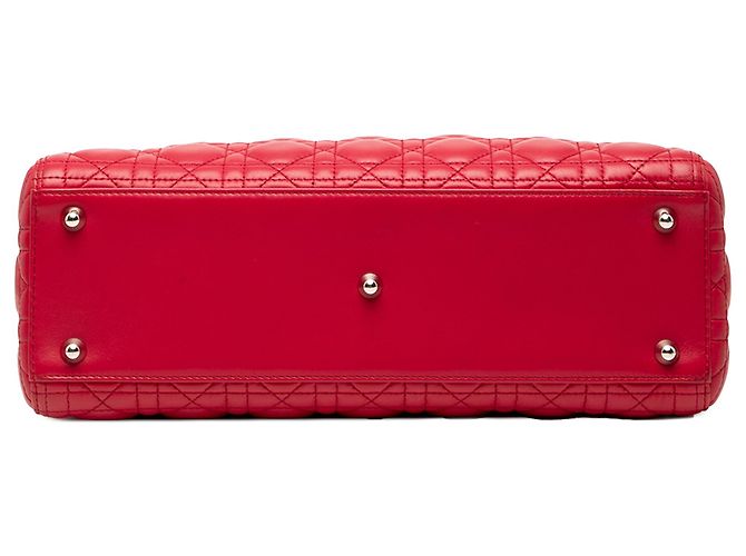Dior Rosso Grande Borsa in Pelle di Agnello Cannage Lady Dior - vista 3