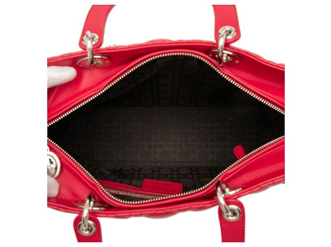 Dior Rosso Grande Borsa in Pelle di Agnello Cannage Lady Dior - vista 4