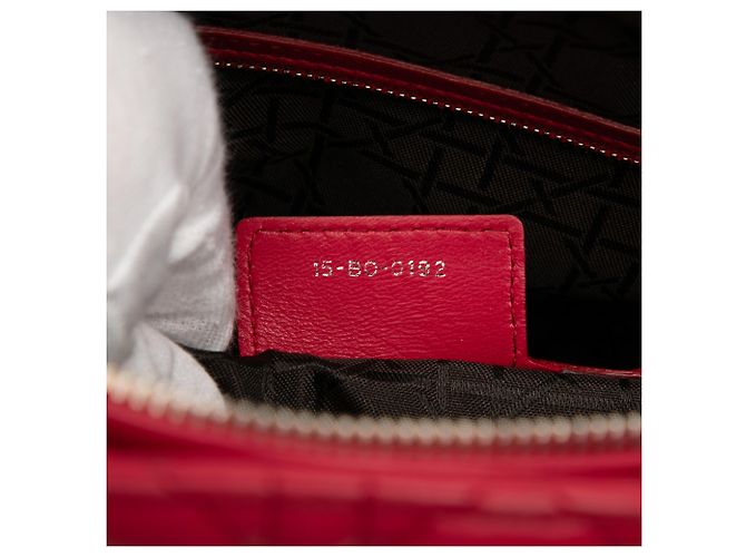 Dior Rosso Grande Borsa in Pelle di Agnello Cannage Lady Dior - vista 6