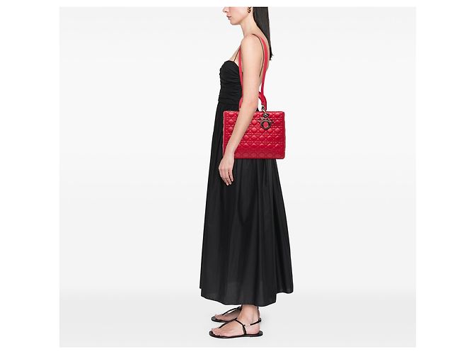 Dior Rosso Grande Borsa in Pelle di Agnello Cannage Lady Dior - vista 7