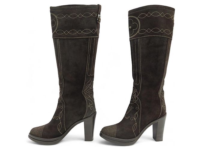 NUEVAS BOTAS ALTAS LOUIS VUITTON BETH 39.5 LOGO LV BOTAS MARRONES Castaño - vista 2