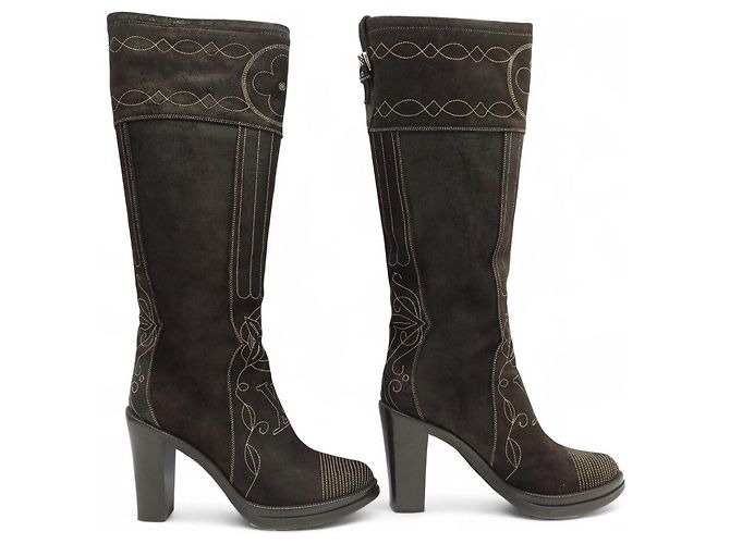NUEVAS BOTAS ALTAS LOUIS VUITTON BETH 39.5 LOGO LV BOTAS MARRONES Castaño - vista 3