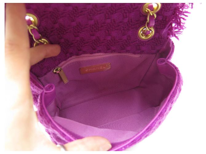 NUOVA BORSA A MANO CHANEL AS0974 TWEED LOGO GIGANTE RETTANGOLARE VIOLA - vista 10