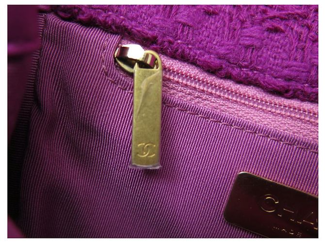 NUOVA BORSA A MANO CHANEL AS0974 TWEED LOGO GIGANTE RETTANGOLARE VIOLA - vista 11