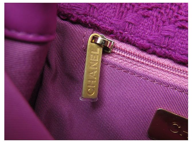 NUOVA BORSA A MANO CHANEL AS0974 TWEED LOGO GIGANTE RETTANGOLARE VIOLA - vista 12