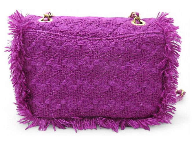 NUOVA BORSA A MANO CHANEL AS0974 TWEED LOGO GIGANTE RETTANGOLARE VIOLA - vista 2
