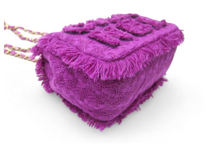 NUOVA BORSA A MANO CHANEL AS0974 TWEED LOGO GIGANTE RETTANGOLARE VIOLA - vista 3