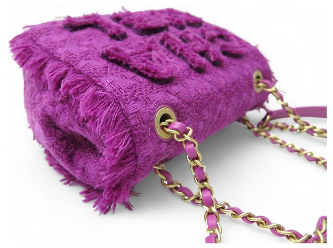 NUOVA BORSA A MANO CHANEL AS0974 TWEED LOGO GIGANTE RETTANGOLARE VIOLA - vista 4