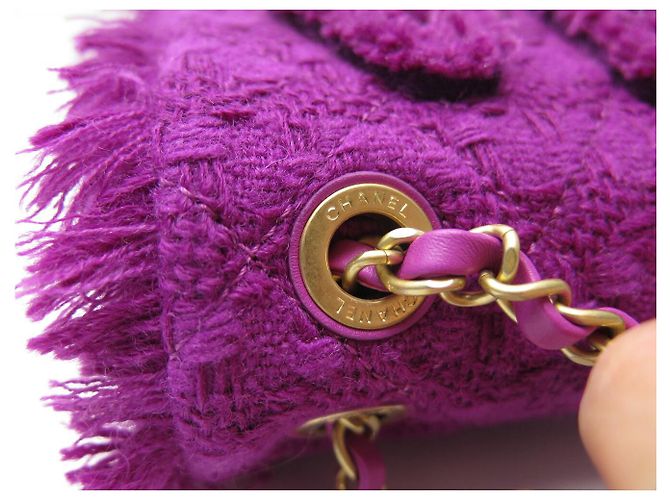 NUOVA BORSA A MANO CHANEL AS0974 TWEED LOGO GIGANTE RETTANGOLARE VIOLA - vista 5