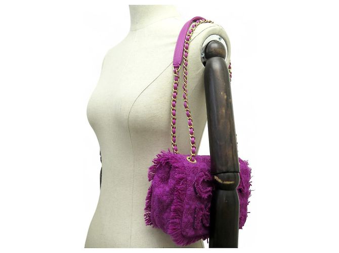 NUOVA BORSA A MANO CHANEL AS0974 TWEED LOGO GIGANTE RETTANGOLARE VIOLA - vista 6
