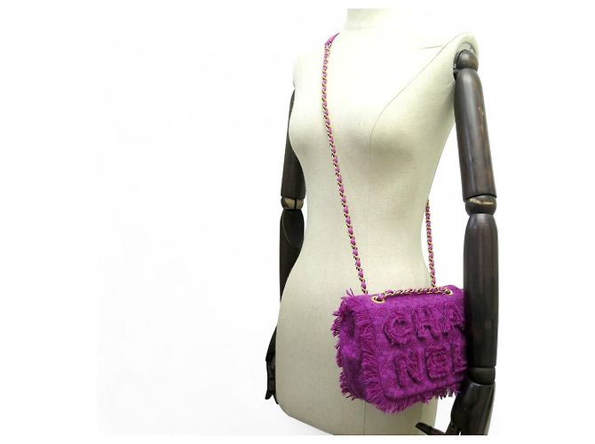 NUOVA BORSA A MANO CHANEL AS0974 TWEED LOGO GIGANTE RETTANGOLARE VIOLA - vista 7
