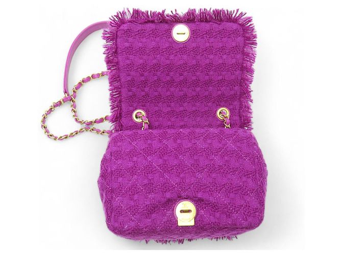 NUOVA BORSA A MANO CHANEL AS0974 TWEED LOGO GIGANTE RETTANGOLARE VIOLA - vista 8