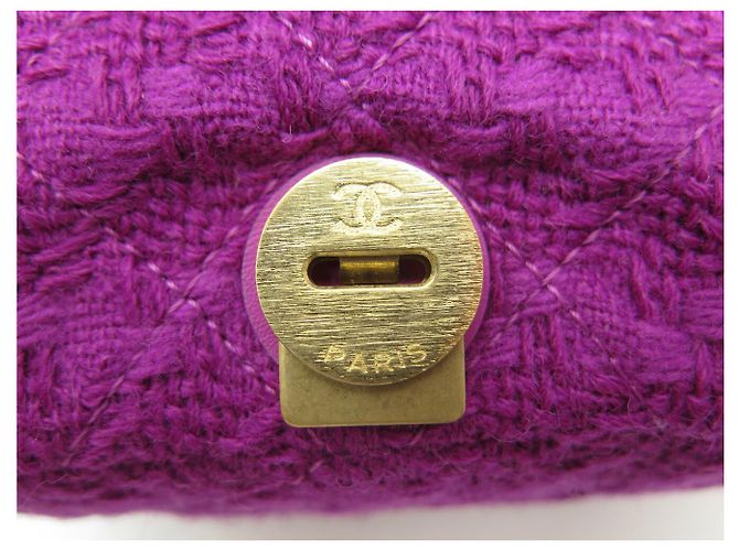 NUOVA BORSA A MANO CHANEL AS0974 TWEED LOGO GIGANTE RETTANGOLARE VIOLA - vista 9