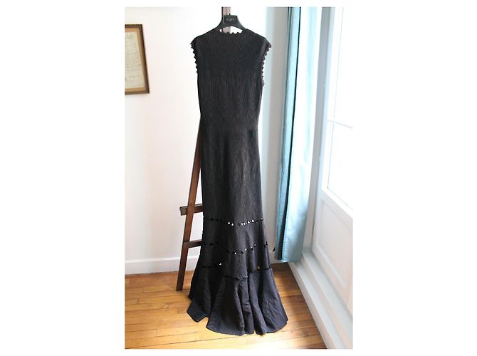 Vestido longo preto Alaïa com padrões de zebra brilhantes tamanho S (IT 40 / FR 36) - vista 5