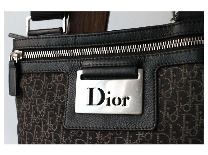 Borsa a spalla Dior in tela e pelle marrone e nera Nero - vista 3