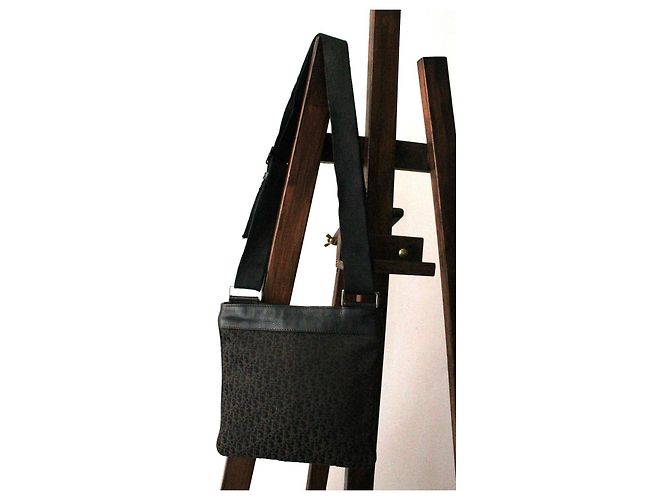 Borsa a spalla Dior in tela e pelle marrone e nera Nero - vista 7