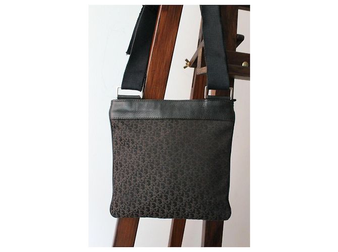 Borsa a spalla Dior in tela e pelle marrone e nera Nero - vista 8