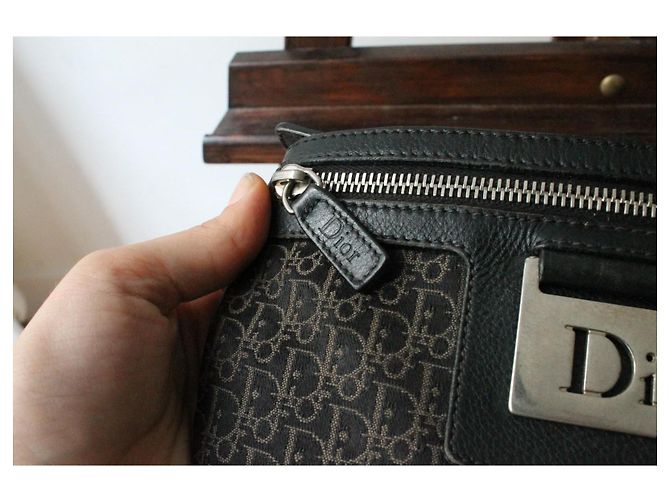 Borsa a spalla Dior in tela e pelle marrone e nera Nero - vista 9