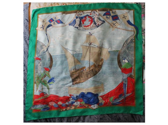 Foulard in seta Hermès Christophe Colomb verde Multicolore - vista 17