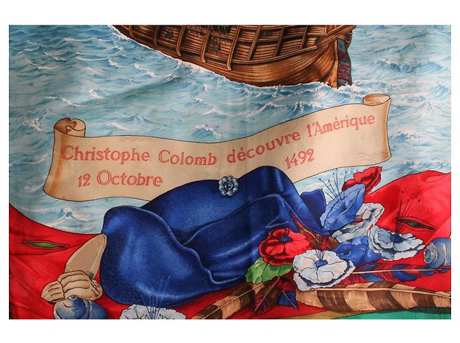 Foulard in seta Hermès Christophe Colomb verde Multicolore - vista 8