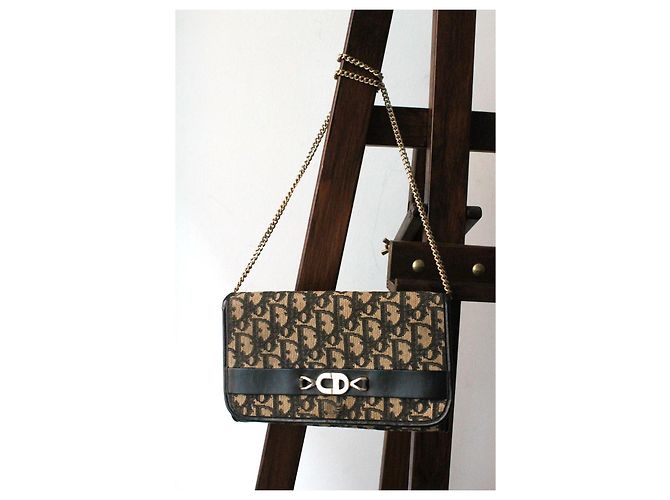 Borsa a mano Dior oblique in tela e pelle Blu navy - vista 3